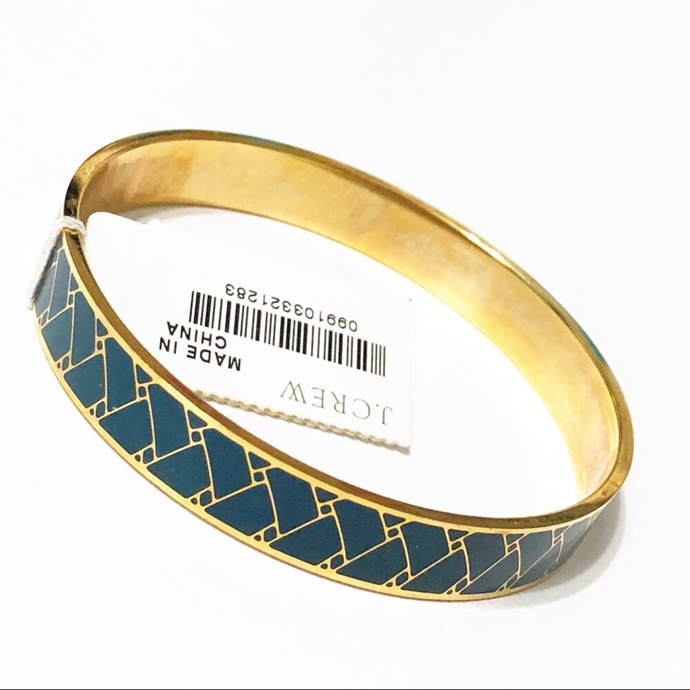 J. Crew Green & Gold Etched Bangle Bracelet New